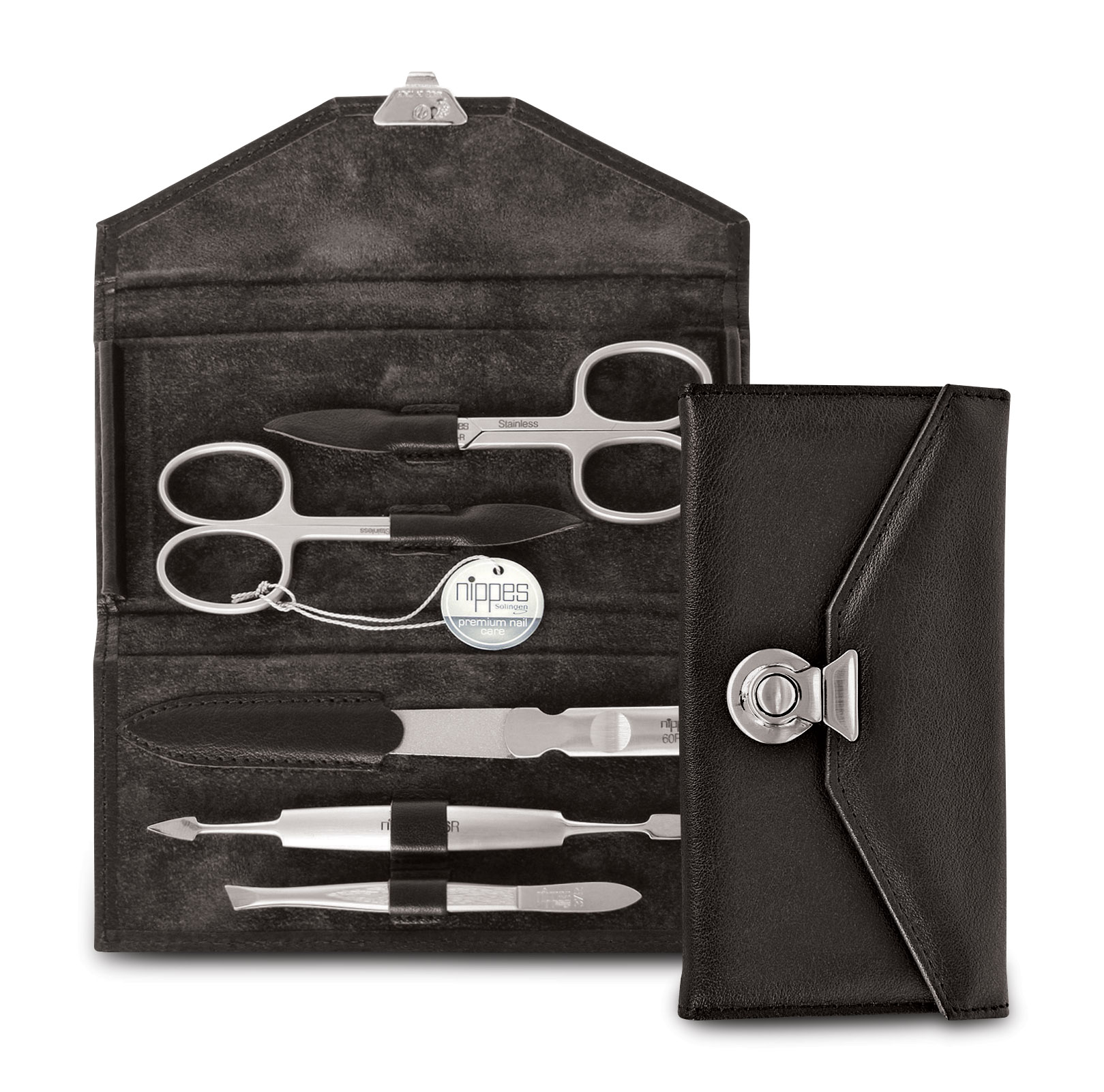 Nippes LOCKS ,Maniküre-Set 5-tlg., rostfrei, Rindleder-Etui, schwarz mit eleganter Schließe