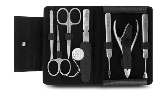 Nippes LEONE, Maniküre-Set, Edelstahl rostfrei Instrumente, 7-tlg., Rindleder-Etui, schwarz