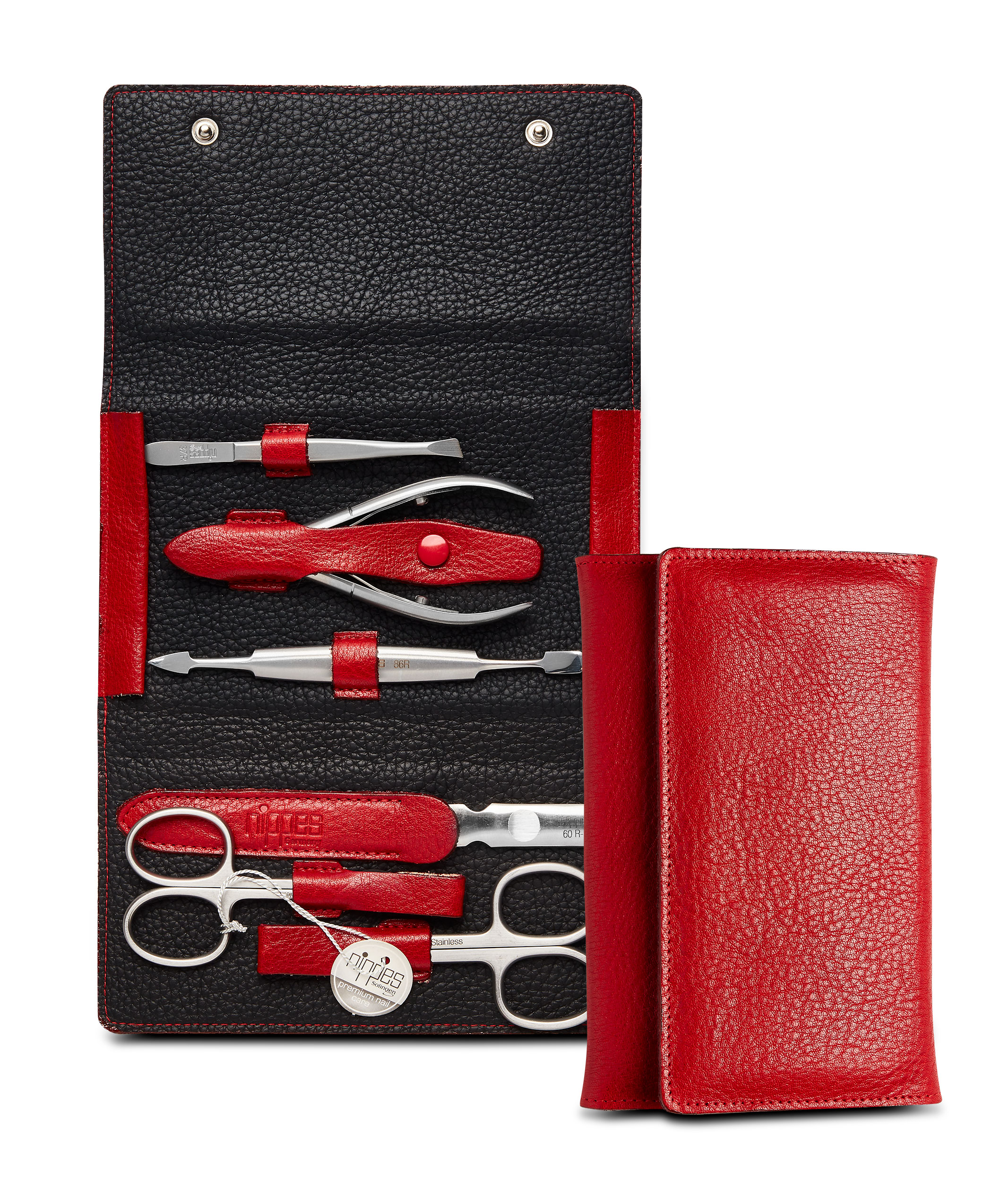 Nippes Maniküre-Set WILD RED, Klapp-Etui, echtes Leder, 6 rostfreie Edelstahl Instrumente, rot