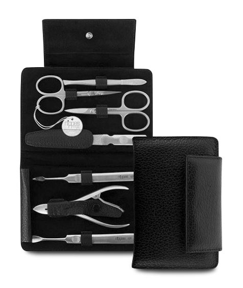 Nippes LEONE, Maniküre-Set, Edelstahl rostfrei Instrumente, 7-tlg., Rindleder-Etui, schwarz