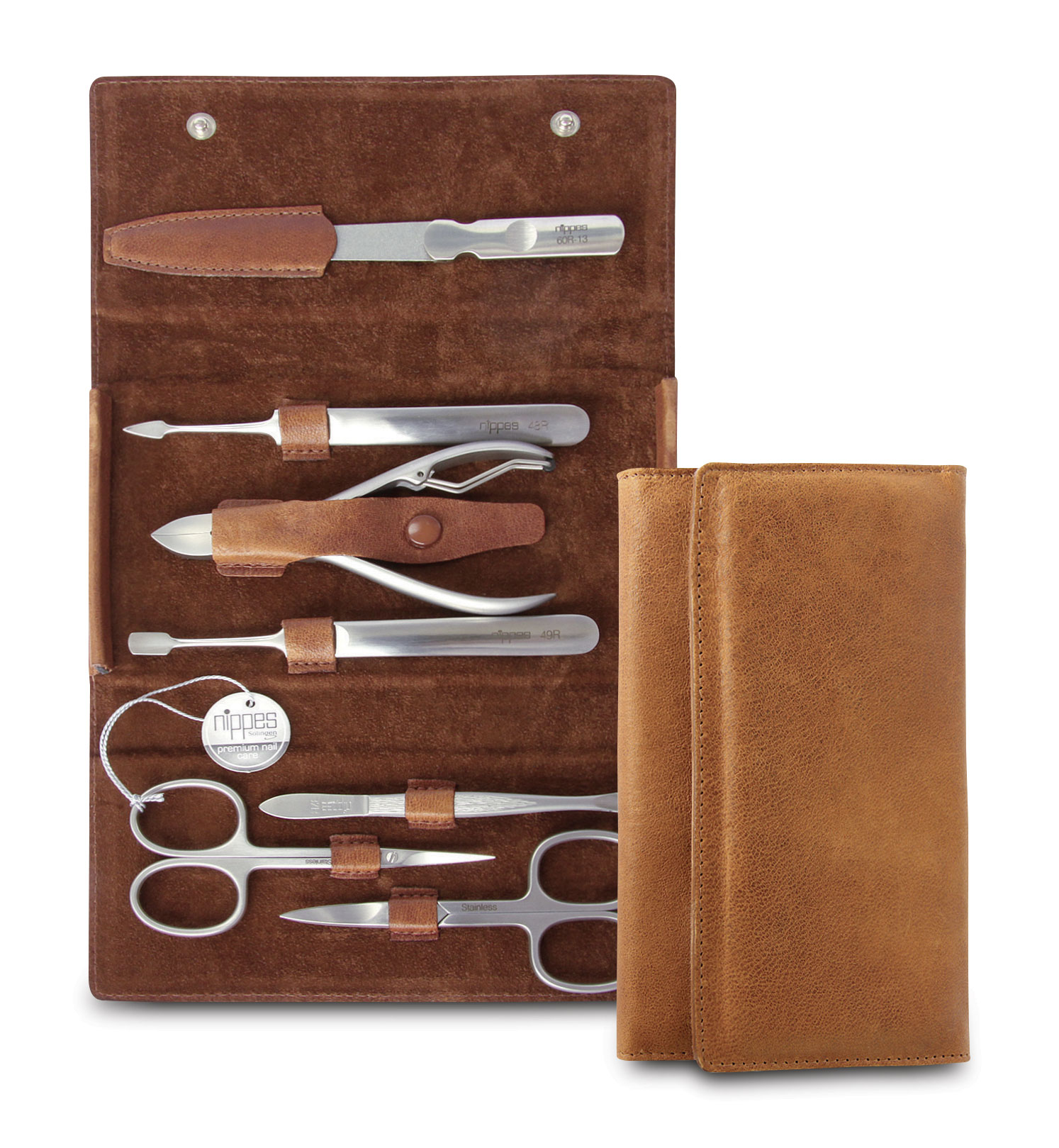 Nippes WHISKEY Maniküre-Set, Edelstahl rostfrei, 7-tlg., Rindleder-Etui, braun