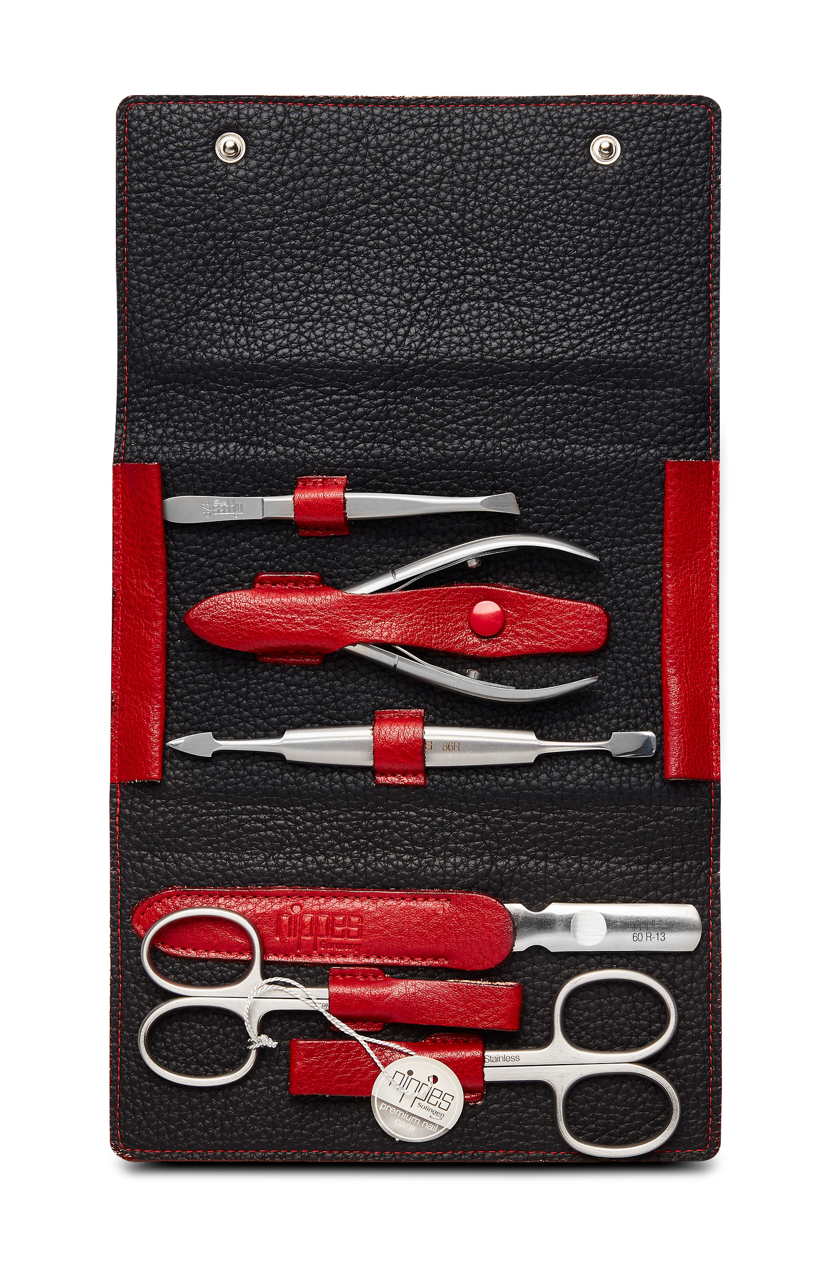 Nippes Maniküre-Set WILD RED, Klapp-Etui, echtes Leder, 6 rostfreie Edelstahl Instrumente, rot