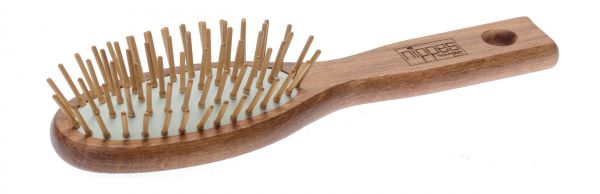 Nippes kleine, ovale Pneumatik-Haarbürste, mit 6 Reihen Holzstiften, Buche gewachst